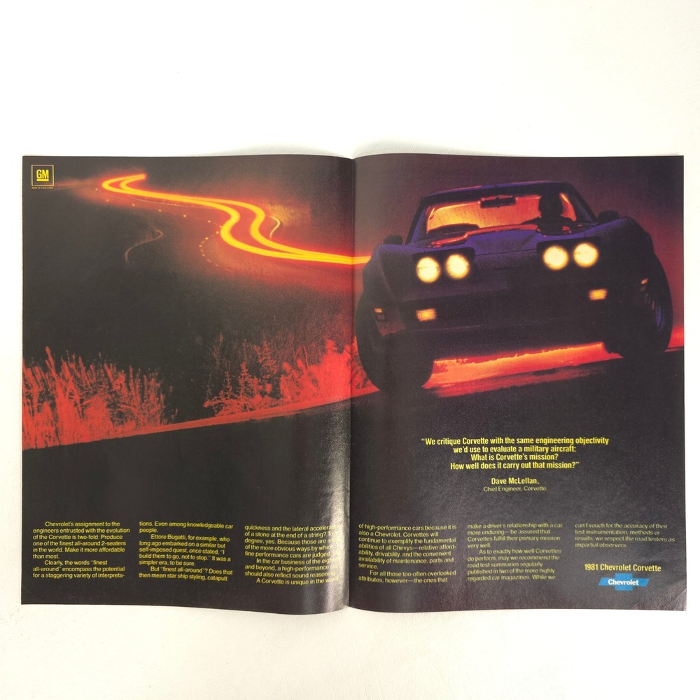 1981 Chevrolet Corvette Print Ad C3 Sports Car Vintage Garage Wall Show Decor